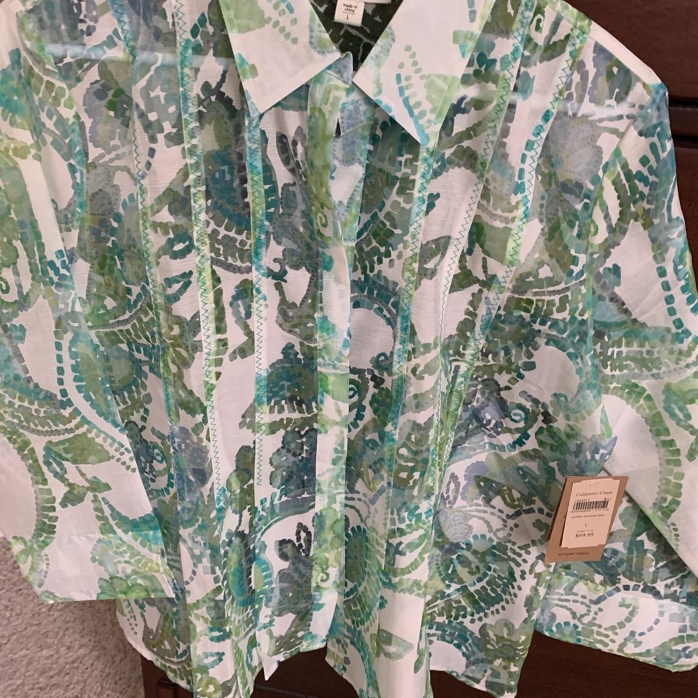 Coldwater Creek Paisley Burn-out Shirt Size L